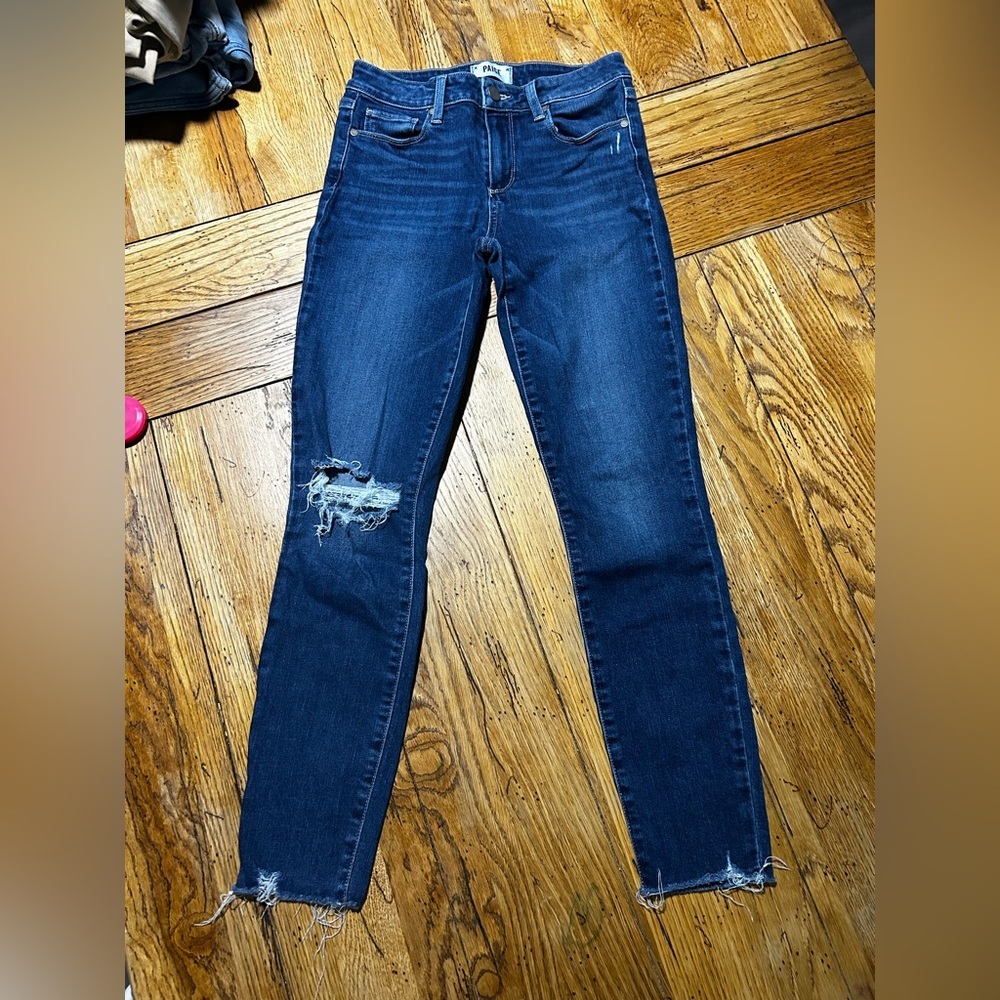 PAIGE Dark Blue Distressed Skinny Jeans